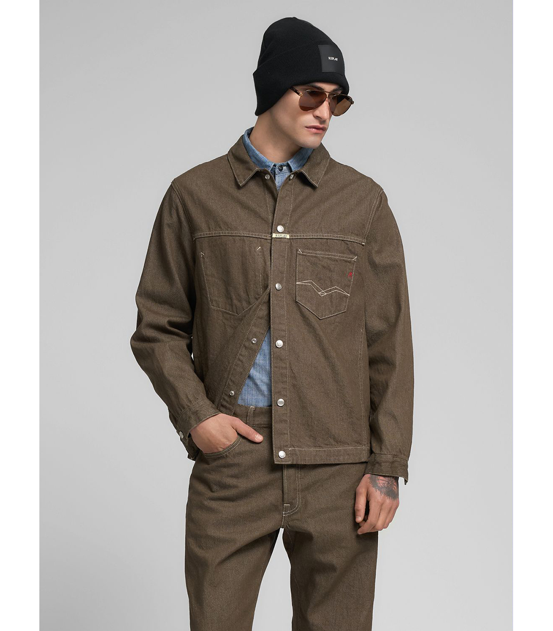 9ZERO1 11.5オンス リサイクルピュアコットンジャケット （セットアップデニム） 詳細画像 カーキ 2